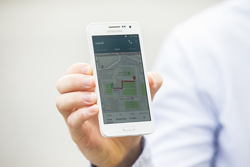 Phone showing user's location on a map