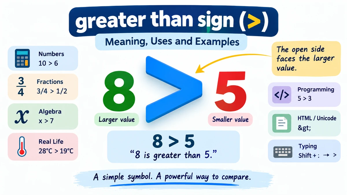 greater than sign (>): Meaning, Uses & Examples
